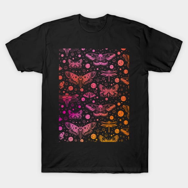 Pink and Orange Butterfly Pattern T-Shirt by rosiemoonart